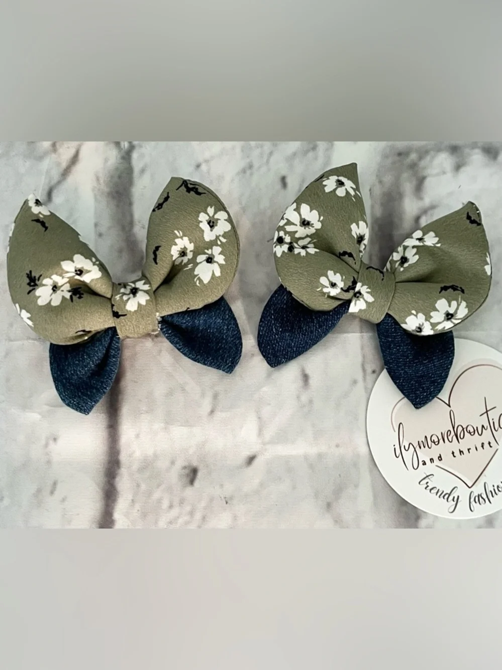 Butterfly Hair Bows, Floral Fabric Hair Accessories (3 Inch) upcycled denim